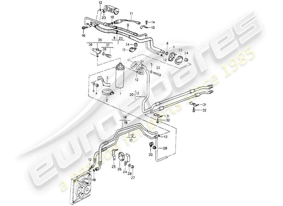 porsche 1990 (964) circuit frigorifique schéma des pièces