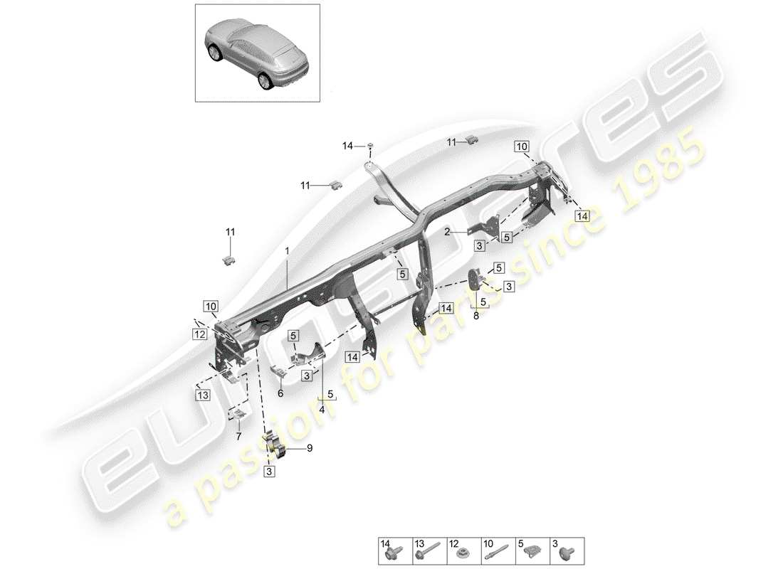 porsche 2019 (macan) cadre de retenue schéma des pièces