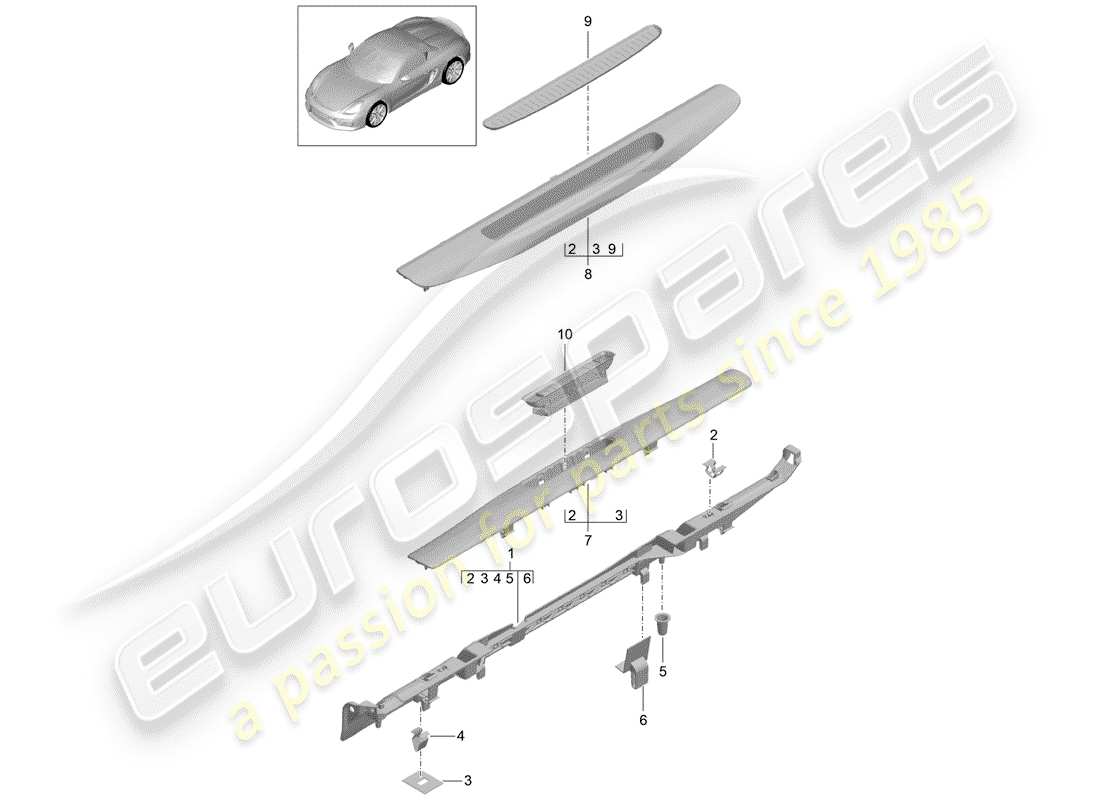 porsche 2016 (981 boxster spyder) plaque de seuil - panneau de seuil schéma des pièces