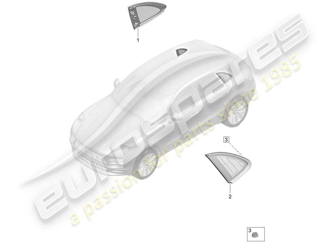 porsche 2019 (macan) fenêtre latérale (fixe) schéma des pièces