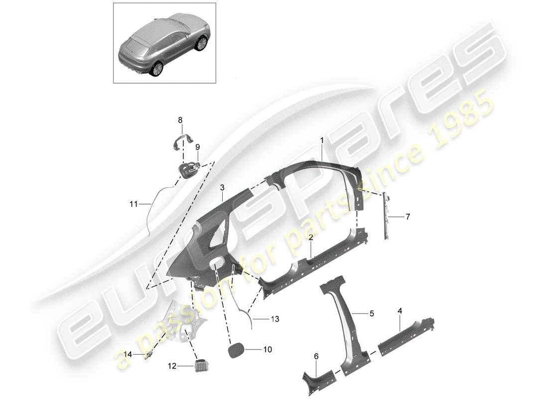 porsche 2019 (macan) panneau latéral schéma des pièces