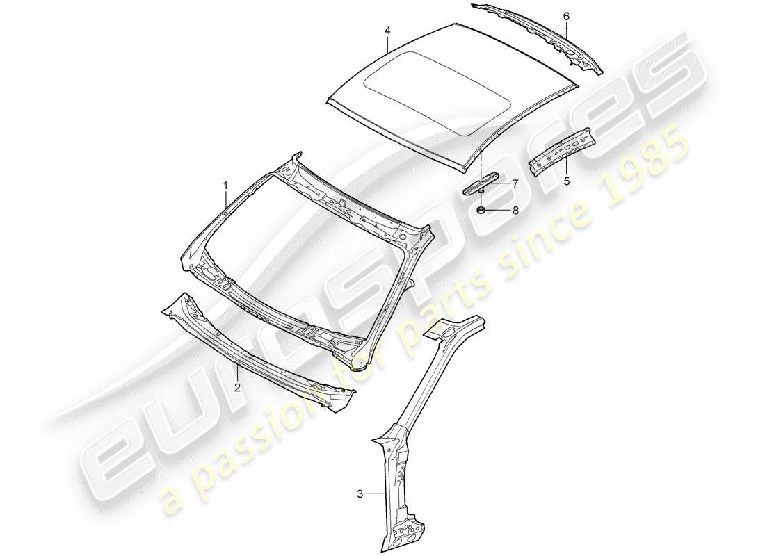 porsche 2008 (997-1 gt3) diagramme des pièces du capot