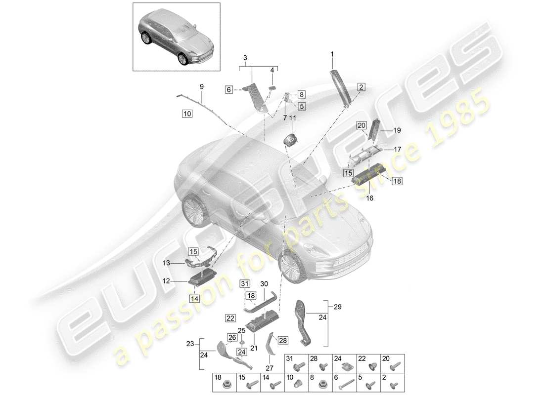 porsche 2019 (macan) schéma des pièces de l'airbag