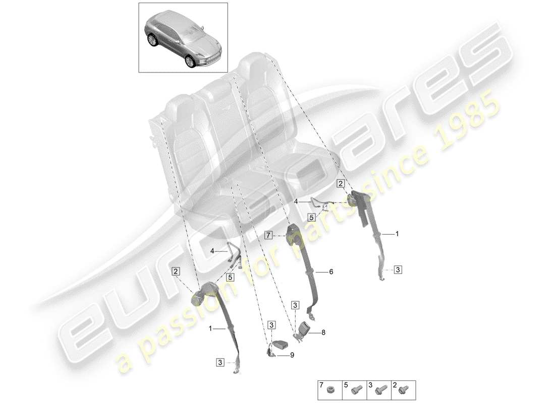 porsche 2019 (macan) ceinture de sécurité à trois points schéma des pièces
