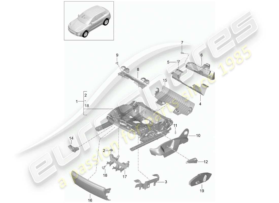 porsche 2014 (macan) cadre de siège schéma des pièces