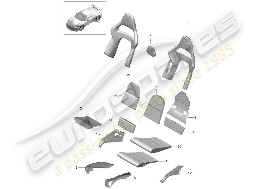 porsche 2018 (991-2 r/gt3/rs) pièce en mousse diagramme des pièces