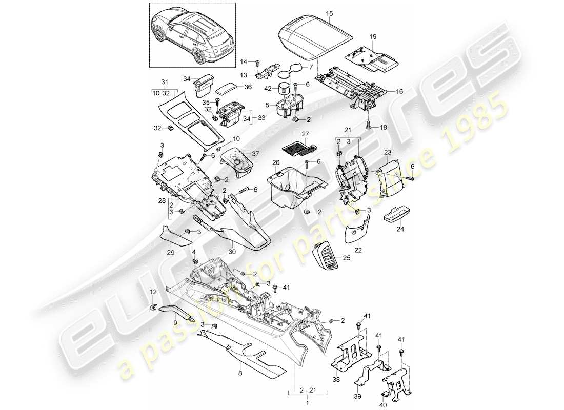 porsche 2015 (cayenne e2 92a) console centrale schéma des pièces
