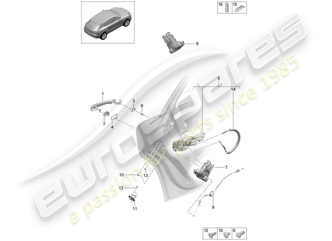 porsche 2019 (macan) loquets de porte schéma des pièces