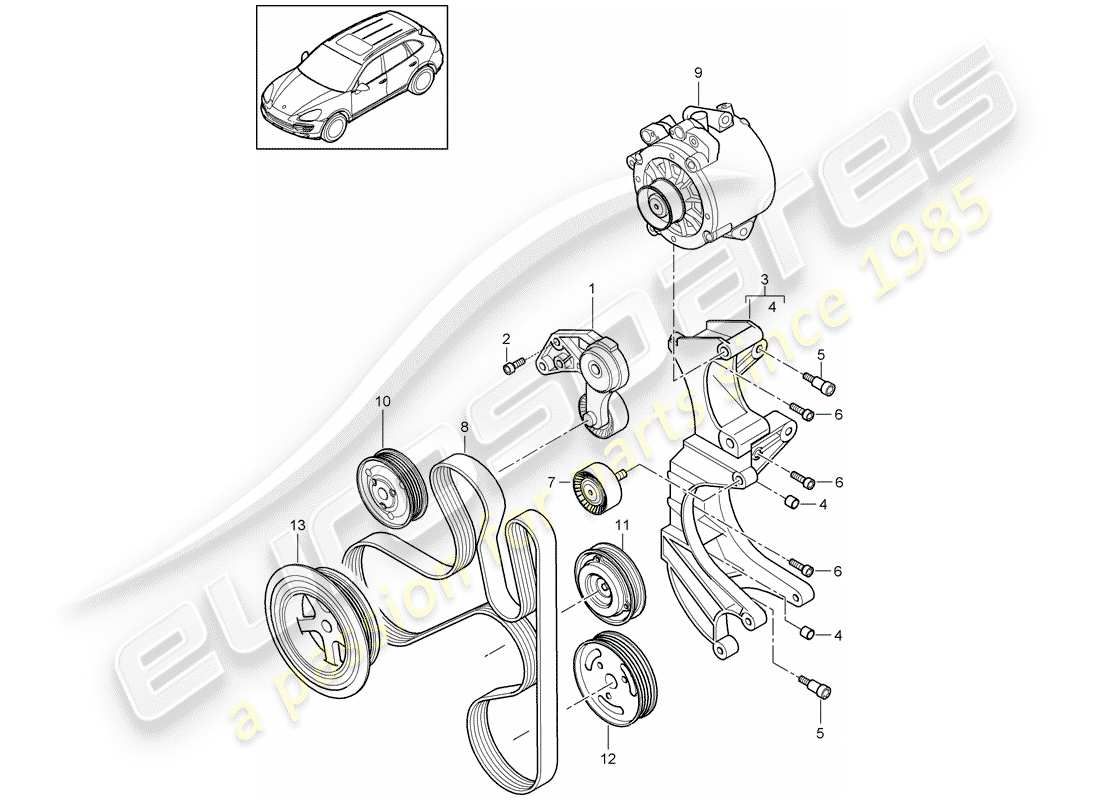 porsche 2015 (cayenne e2 92a) tendeur de courroie schéma des pièces