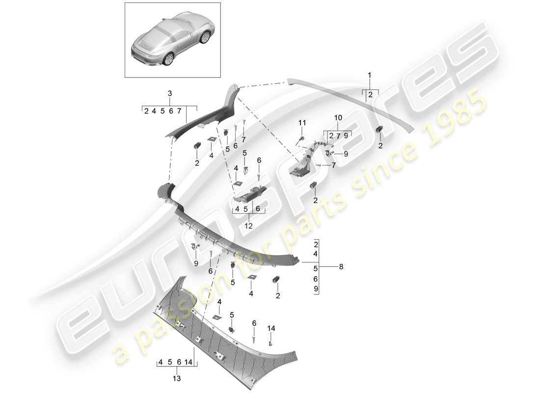 porsche 2019 (991-2) schéma des pièces des garnitures
