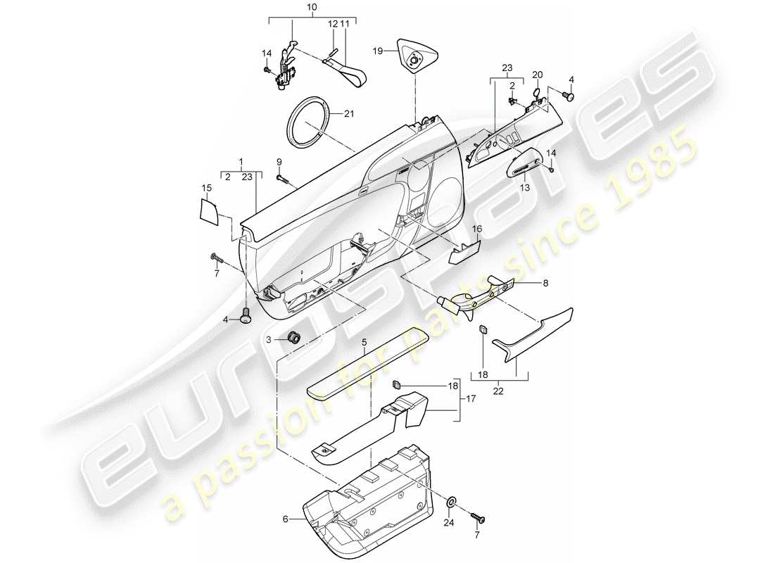 porsche 2011 (997-2 gt3) panneau de porte schéma des pièces