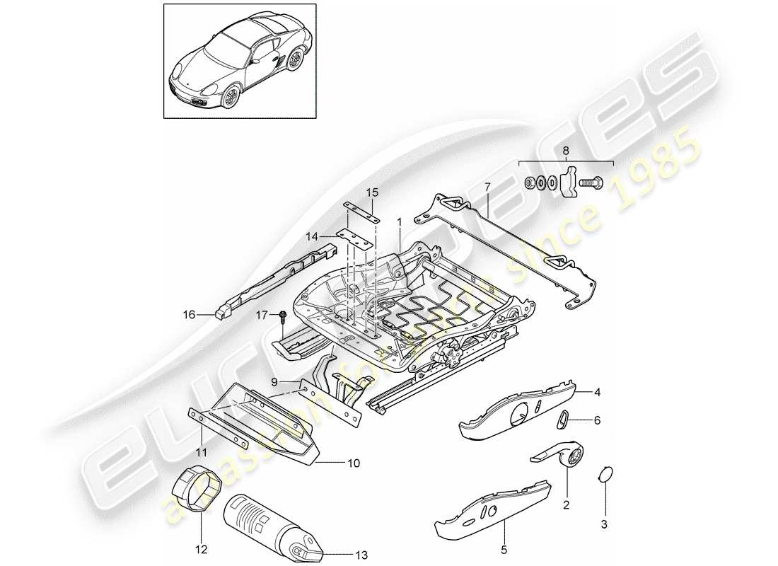 porsche 2012 (987 cayman) cadre de siège schéma des pièces
