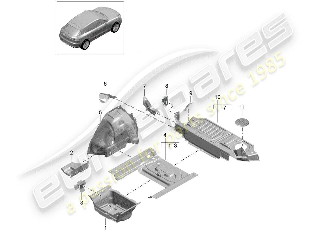 porsche 2019 (macan) schéma des pièces du plancher