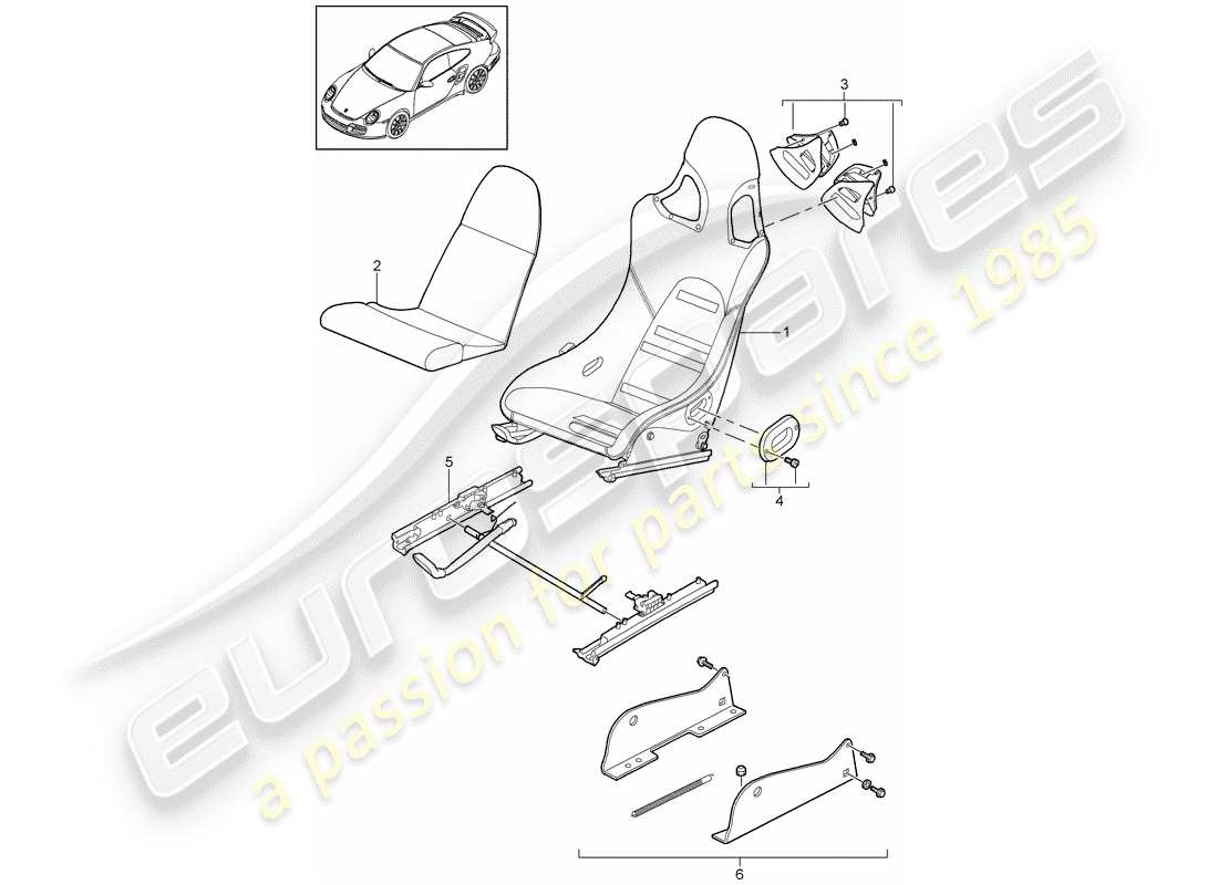 porsche 2012 (997-2 turbo / gt2 rs) seat schéma des pièces