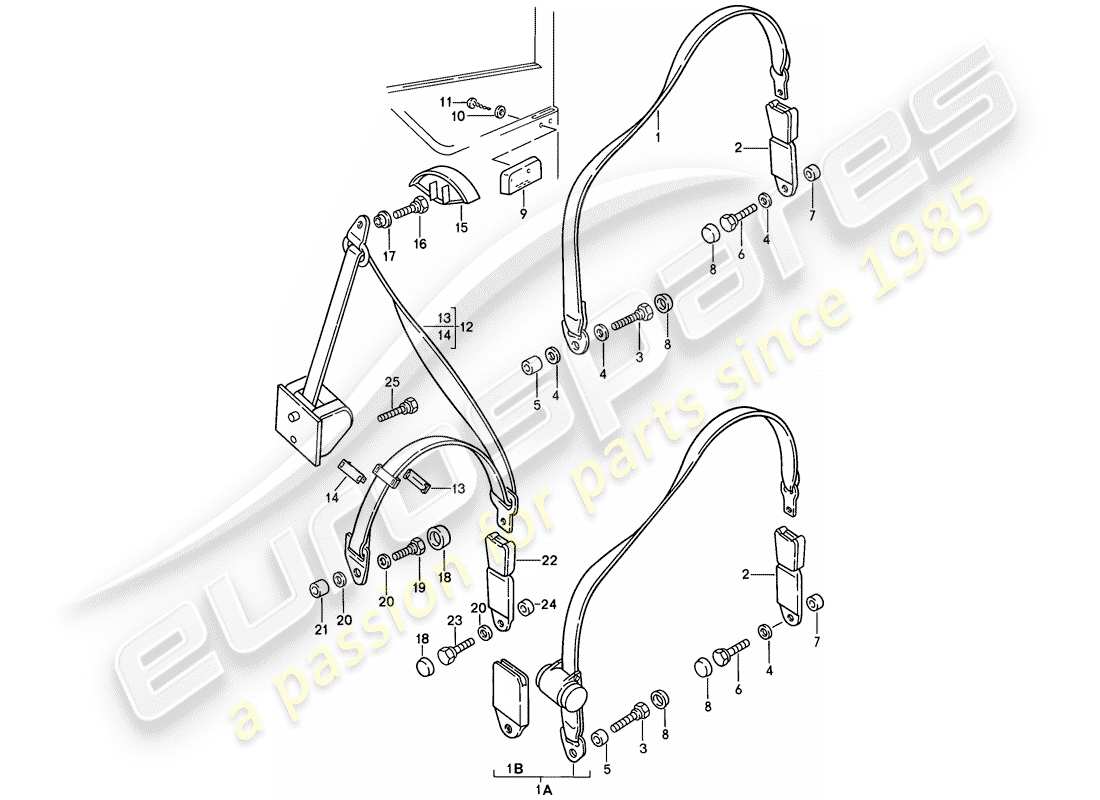 porsche 1988 (924s) ceinture de sécurité schéma des pièces