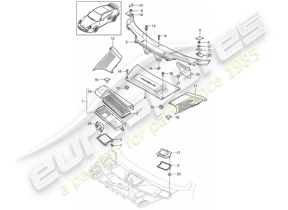 porsche 2009 997-2 turbo / gt2 filtre à particules schéma des pièces