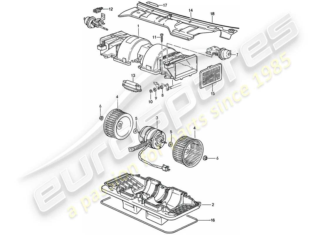 porsche 1986 (944) diagramme des pièces du ventilateur