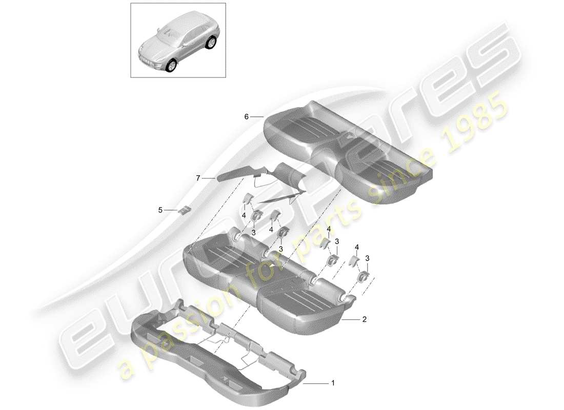 porsche 2014 (macan) pièce en mousse diagramme des pièces