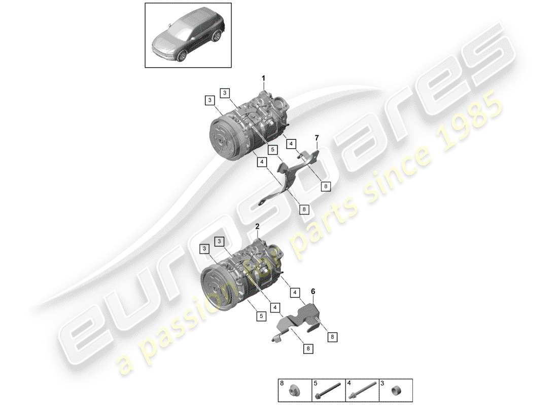 porsche 2019 (cayenne e3 9ya/9yb) diagramme des pièces du compresseur