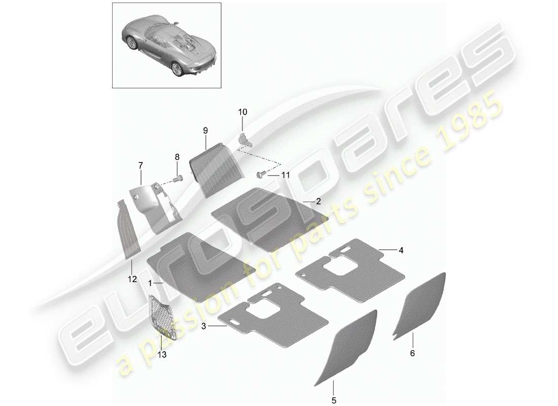 porsche 2015 (918 spyder) diagramme des pièces du plancher
