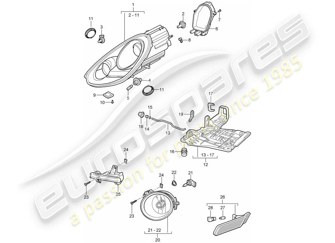 porsche 2009 (987 cayman) schéma des pièces des phares