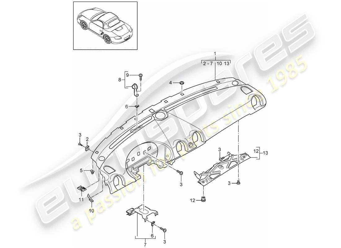 porsche 2011 (987 boxster) garniture du tableau de bord schéma des pièces