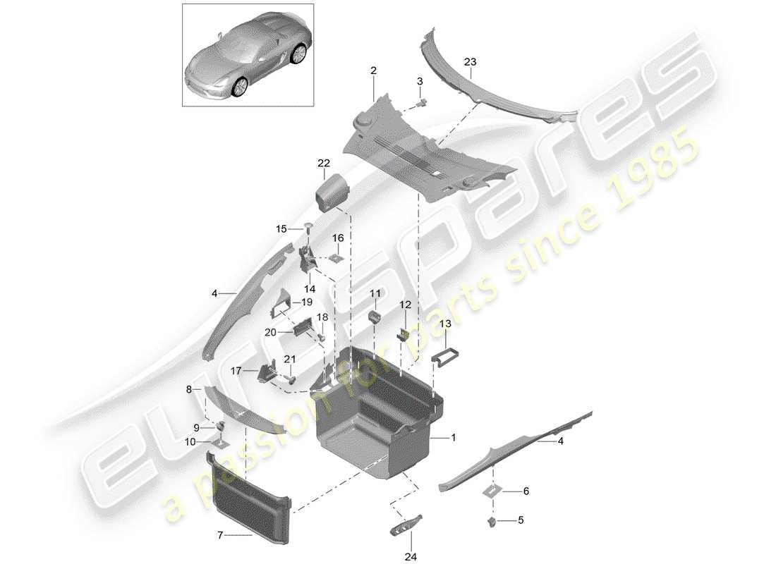 porsche 2016 (981 boxster spyder) coffre à bagages schéma des pièces