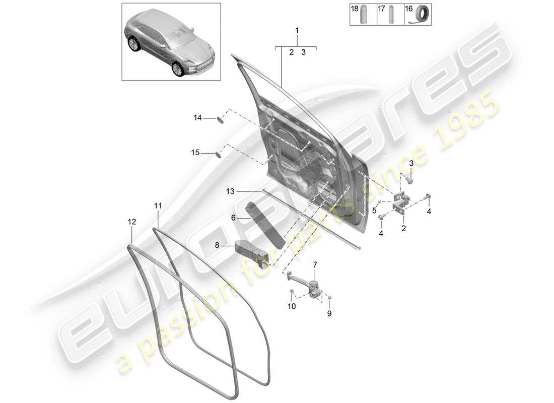 porsche 2019 (macan) coque de porte schéma des pièces