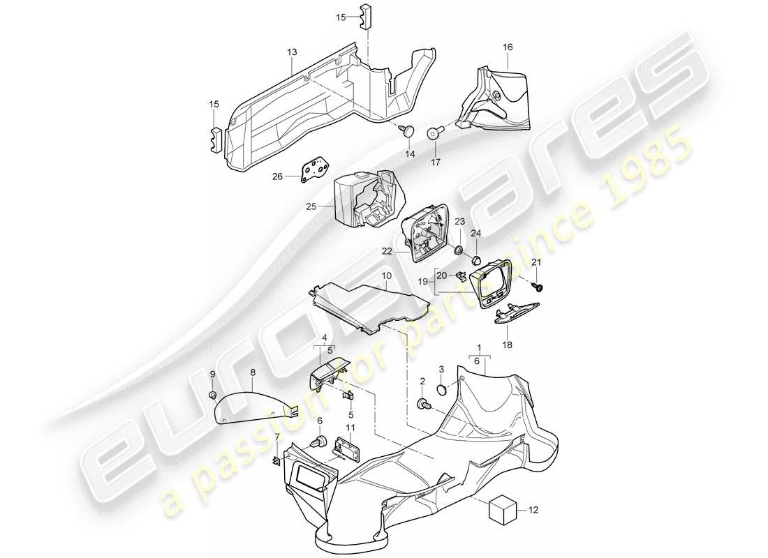 porsche 2005 (987 boxster) coffre à bagages schéma des pièces