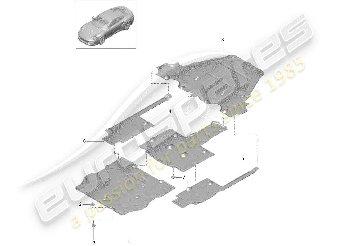 porsche 2015 (991-1 turbo) doublure de sous-caisse schéma des pièces