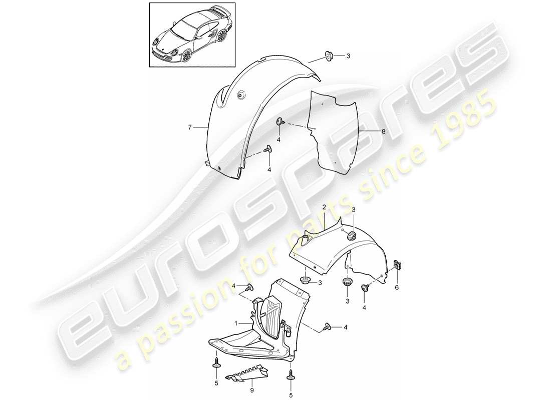 porsche 2011 (997-2 turbo / gt2 rs) schéma des pièces des garnitures
