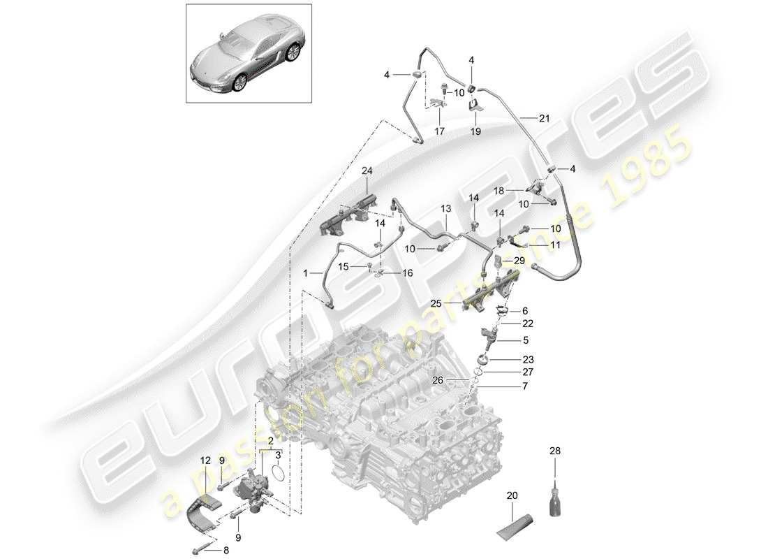 porsche 2014 (981 cayman) tuyau de récupération de carburant schéma des pièces