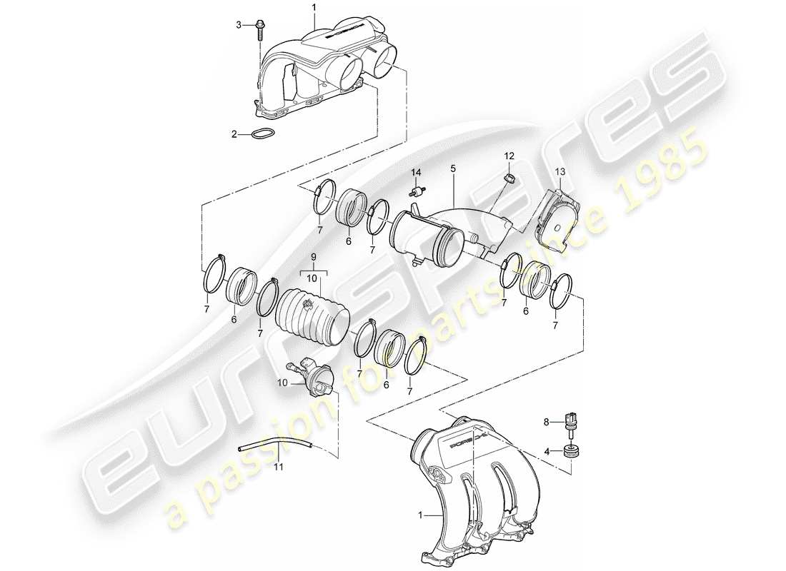 porsche 2007 (987 cayman) distributeur d'air d'admission schéma des pièces
