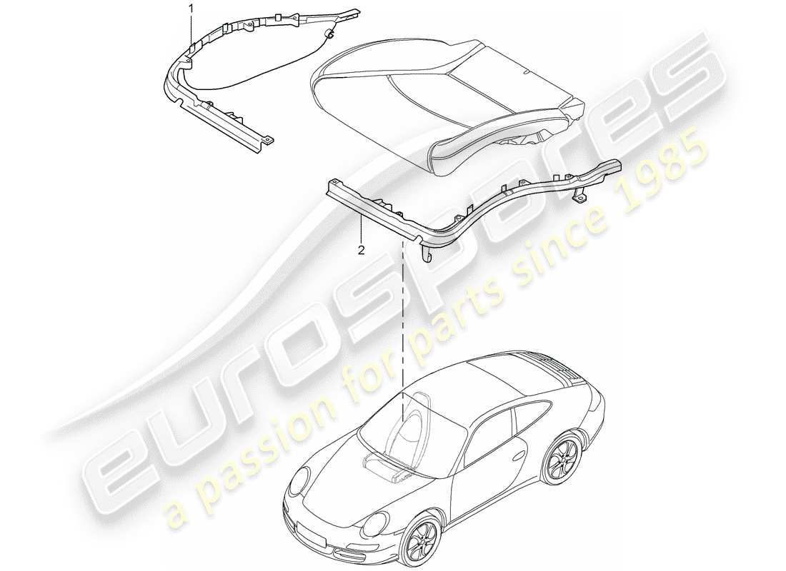 porsche 2011 (997-2 turbo / gt2 rs) schéma des pièces du porte-coussin