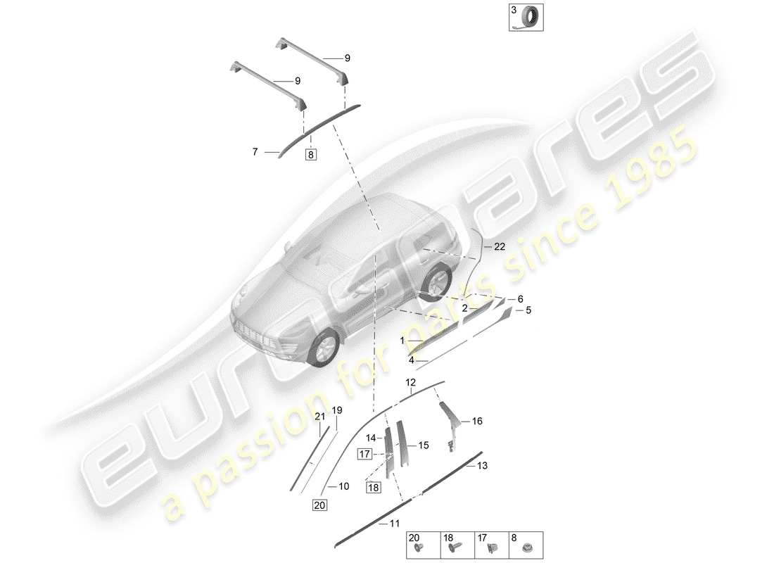 porsche 2019 (macan) diagramme des pièces de la lunette