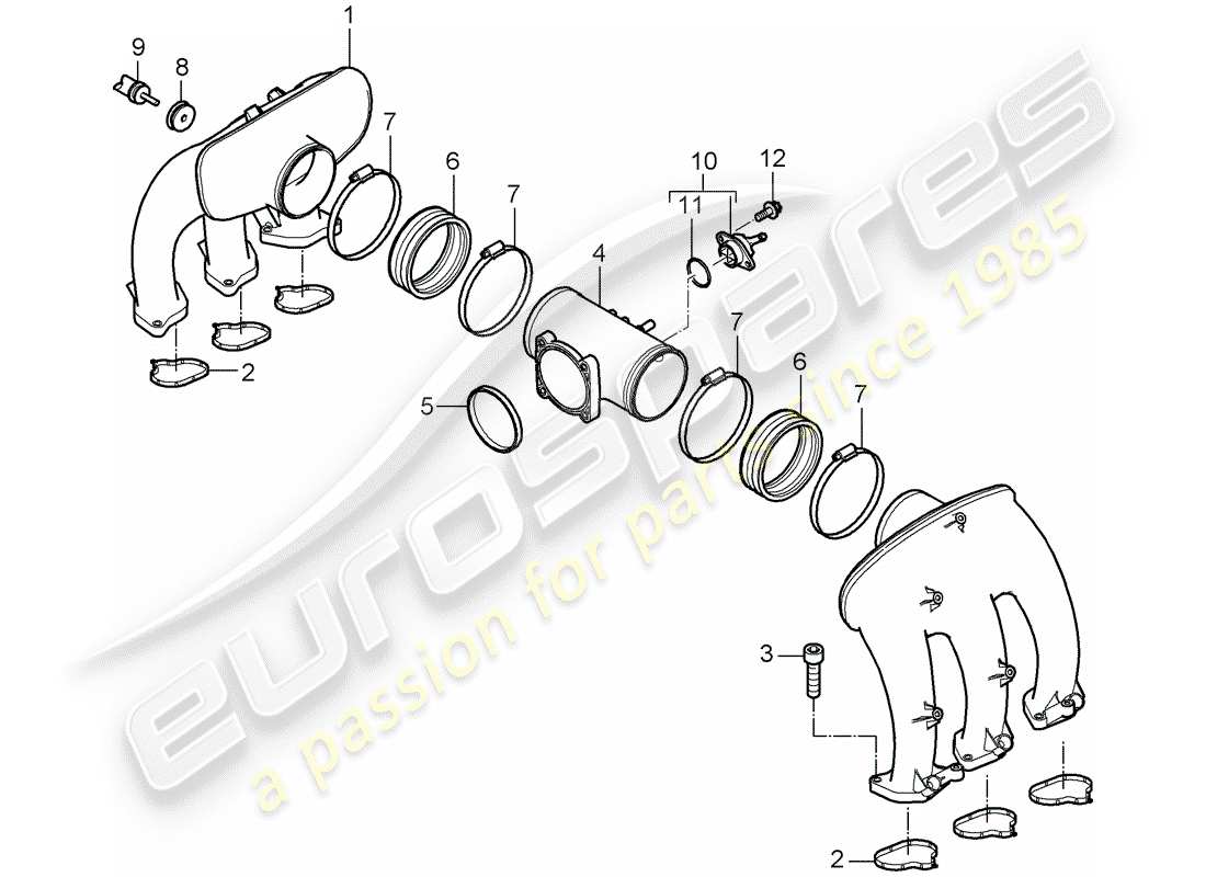 porsche 2009 997-2 turbo / gt2 distributeur d'air d'admission schéma des pièces