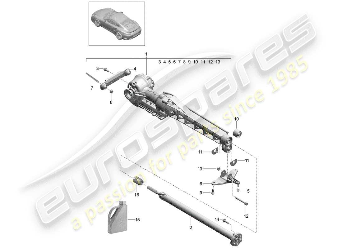 porsche 2014 (991-1 turbo) différentiel d'essieu avant schéma des pièces