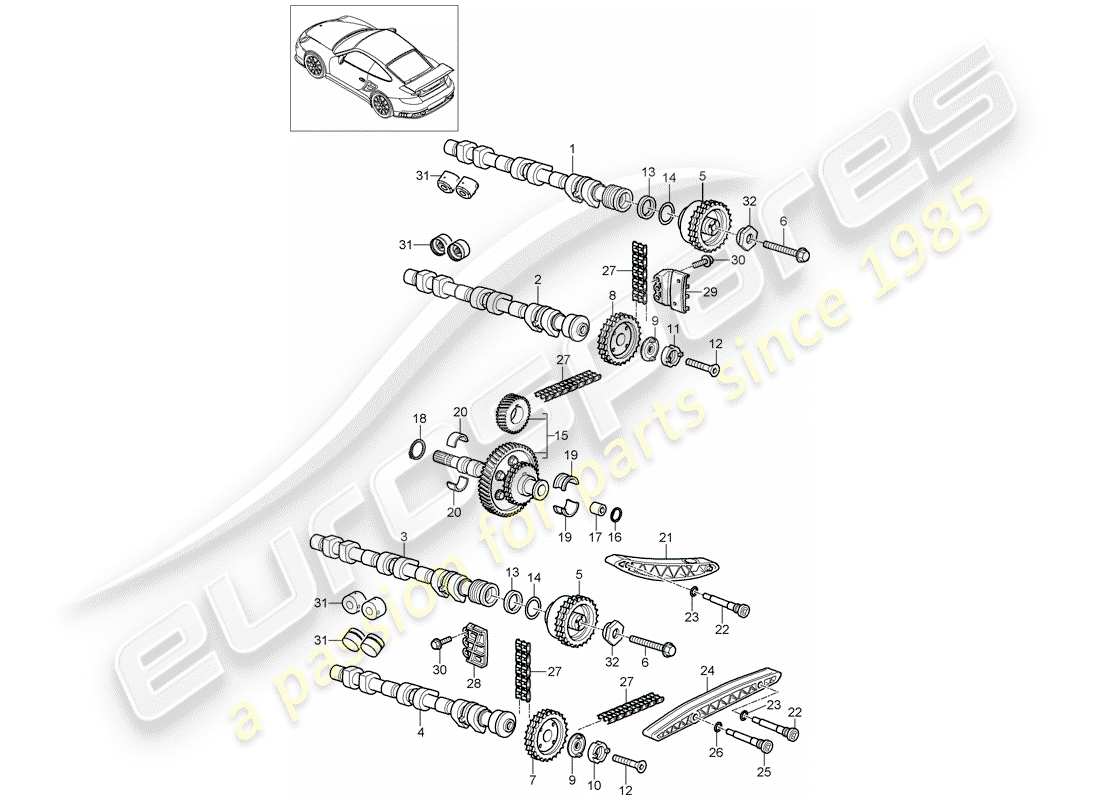 porsche 2009 (997-2 gt3) commande de soupape schéma des pièces