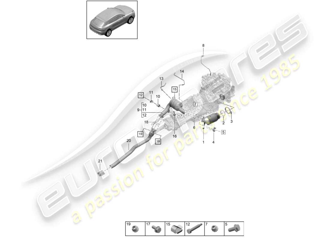porsche 2020 (macan) convertisseur catalytique filtre à particules essence sonde lambda schéma des pièces