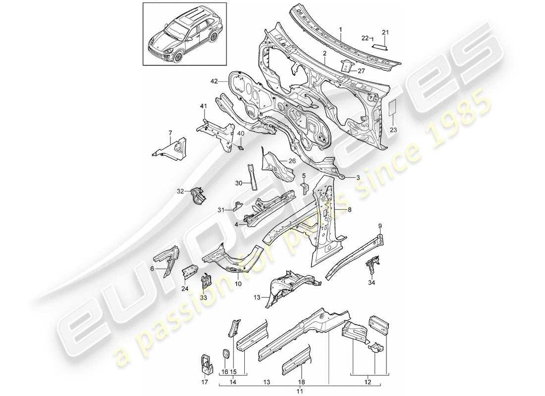 porsche 2012 (cayenne e2 92a) l'extrémité avant schéma des pièces