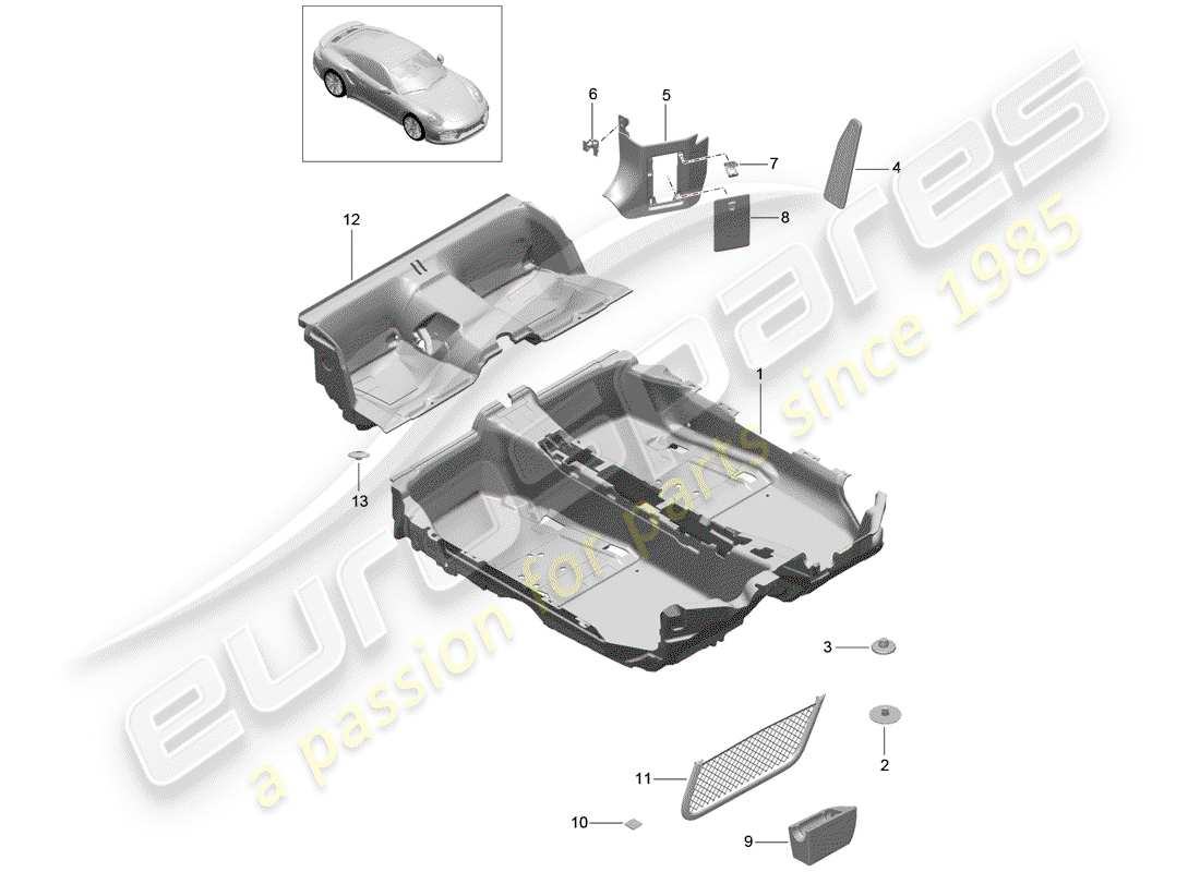 porsche 2019 (991-2 turbo) couvercle de sol schéma des pièces
