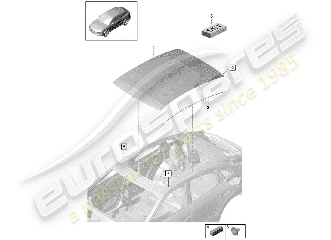 porsche 2019 (cayenne e3 9ya/9yb) schéma des pièces du toit en verre