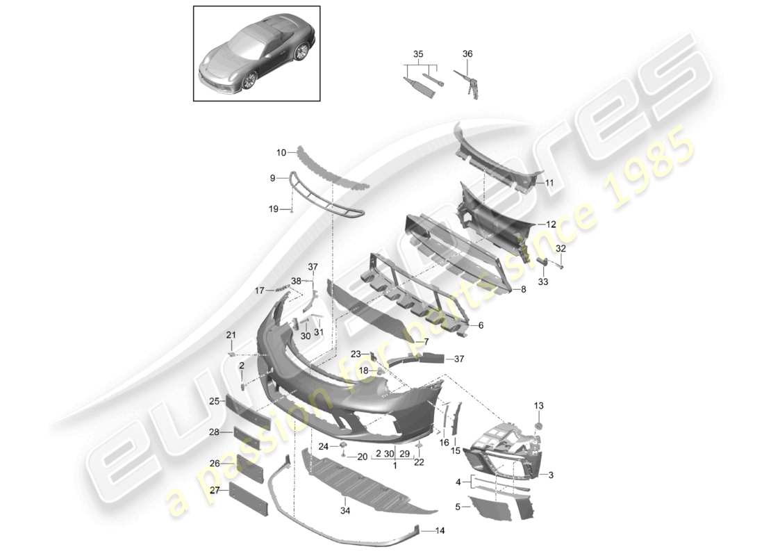 porsche 2020 (991-2 r/gt3/rs) pare-chocs avant spoiler schéma des pièces