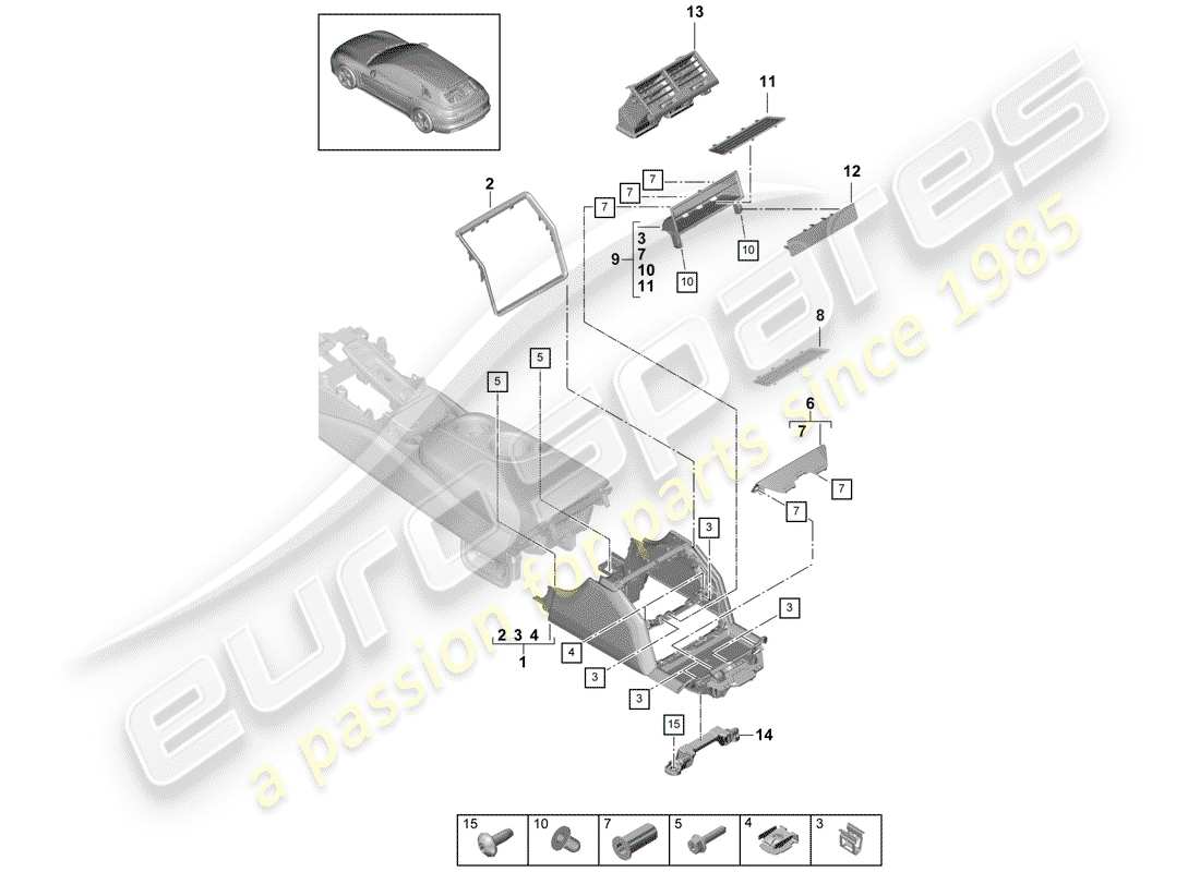 porsche 2017 (panamera 971-1) console centrale schéma des pièces