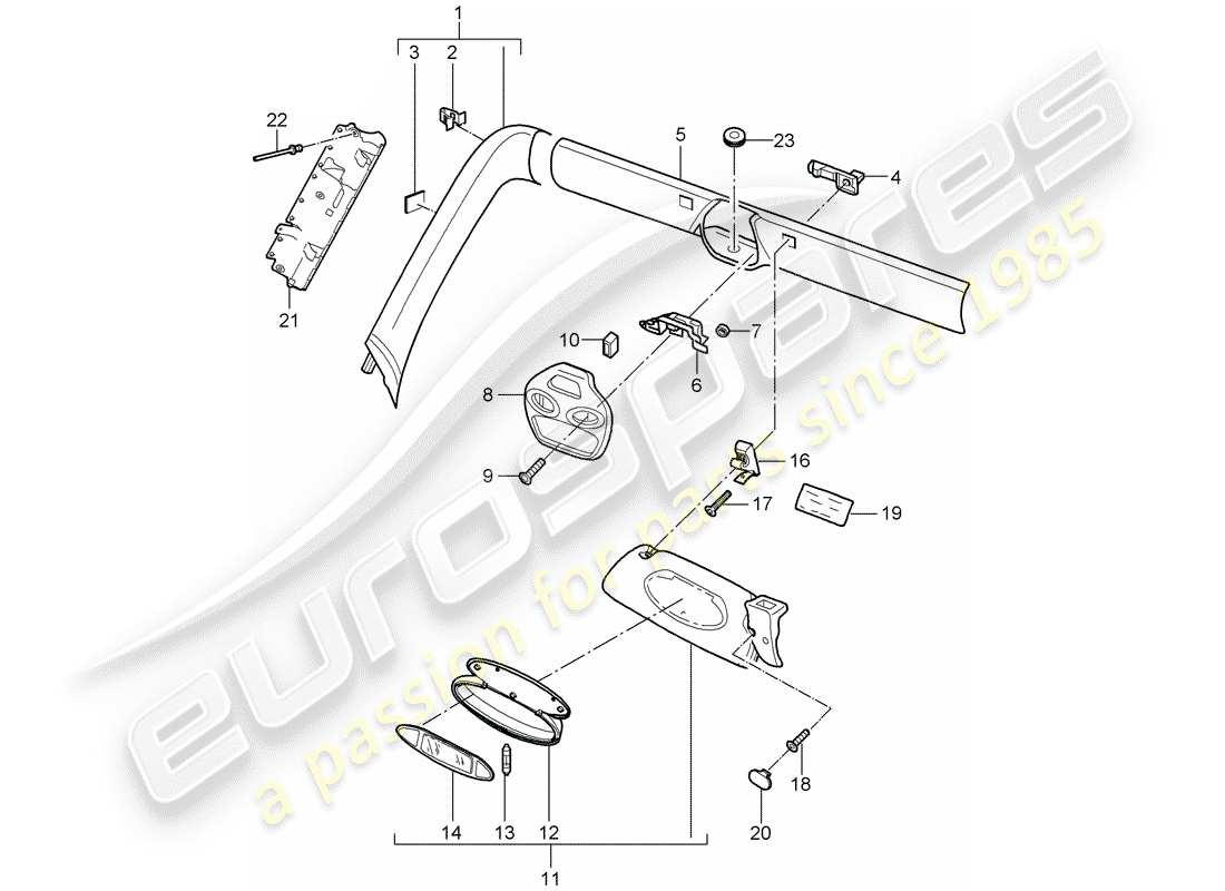 porsche 2007 (997-1) schéma des pièces du pilier a