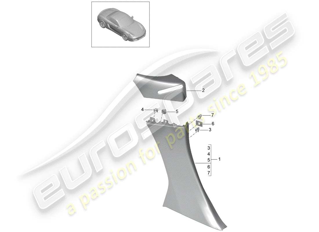 porsche 2015 (981 boxster) panneau de garniture de quartier schéma des pièces