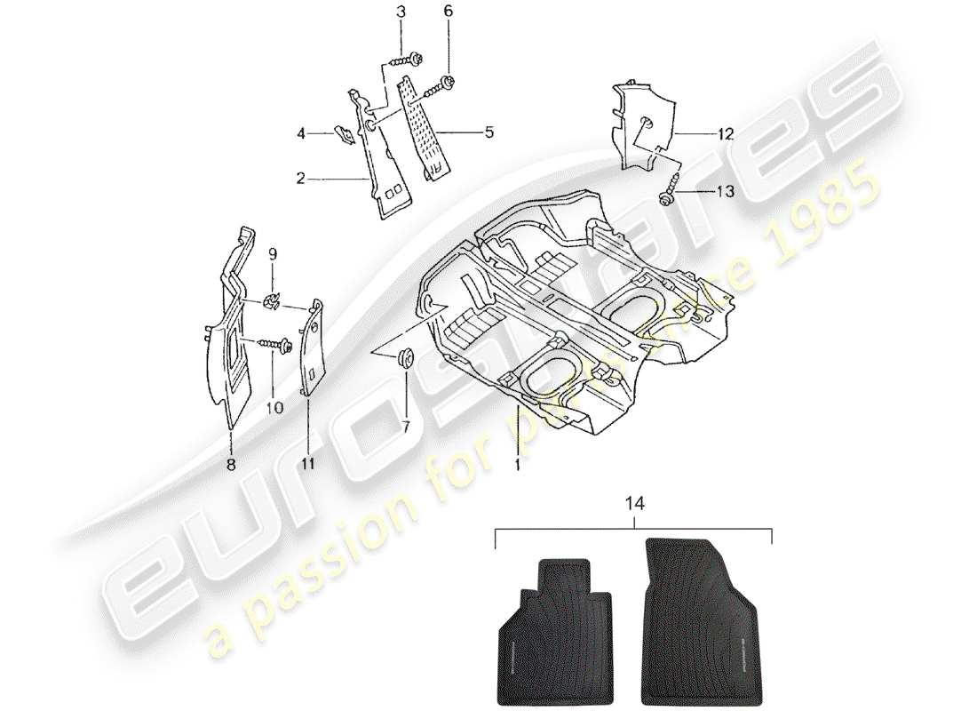 porsche 2002 (996 gt3) revêtement de sol - garniture schéma des pièces