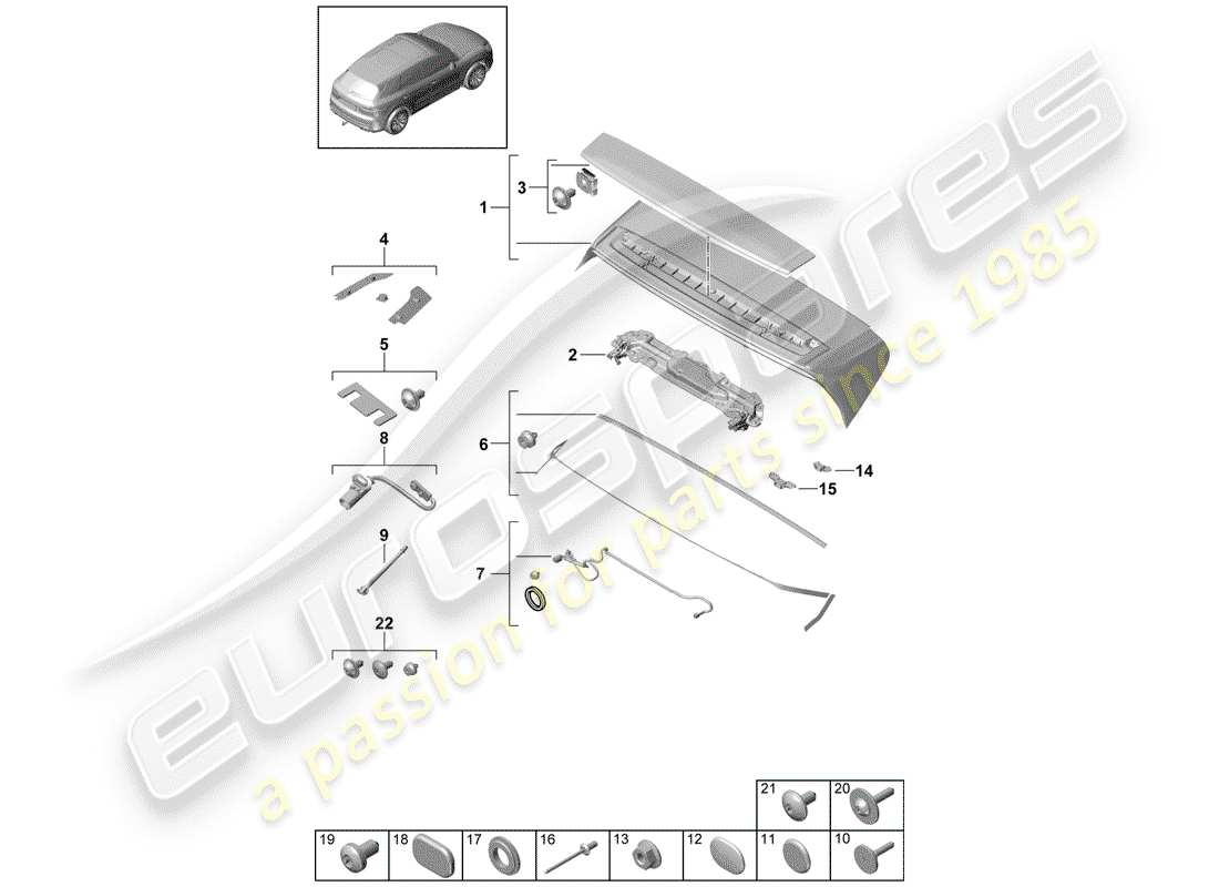 porsche 2019 (cayenne e3 9ya/9yb) spoiler arrière schéma des pièces