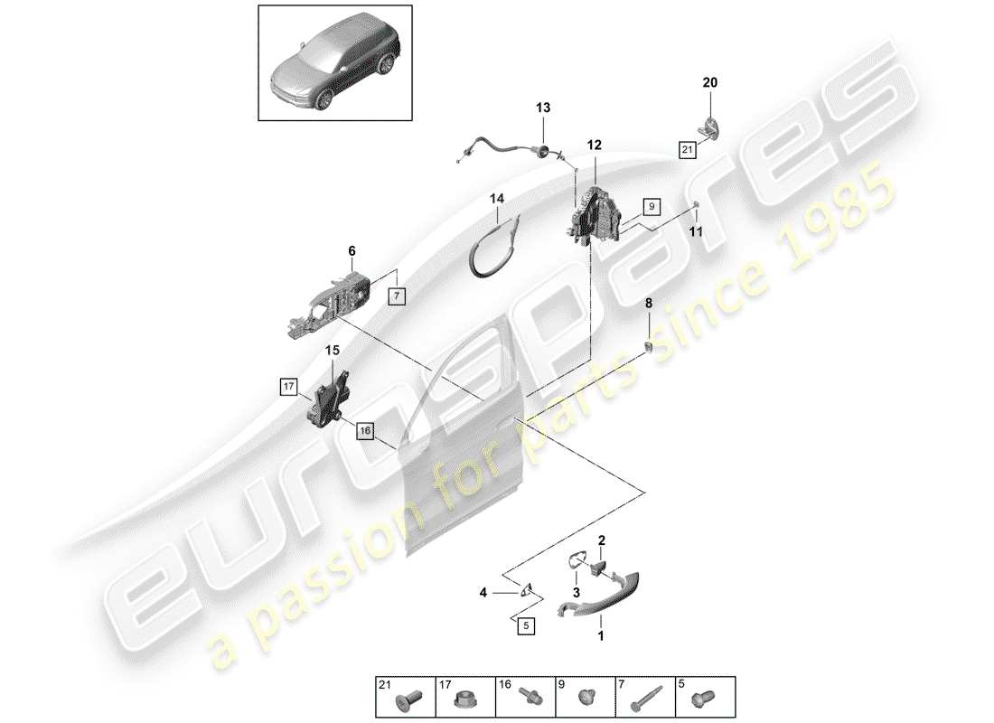 porsche 2019 (cayenne e3 9ya/9yb) poignée de porte, extérieure schéma des pièces