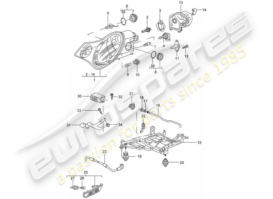 porsche 2005 (996) phare - répéteur de clignotants - d - mj 2002>> schéma des pièces